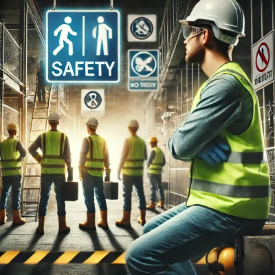 DALL·E 2025-01-08 14.27.49 - A high-quality image representing safety in construction. The image should show construction workers in full safety gear, including helmets, high-visi